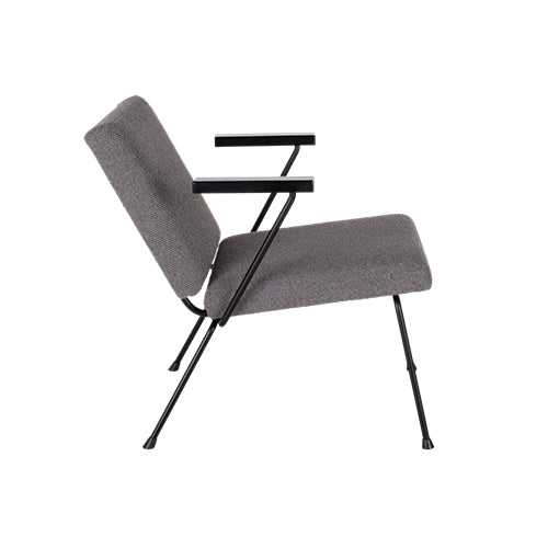 Dutch Originals Gispen 1401 fauteuil grijs gestoffeerd zwart frame