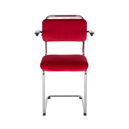 Dutch Originals Gispen 201 stoel rood ribstof chroom frame