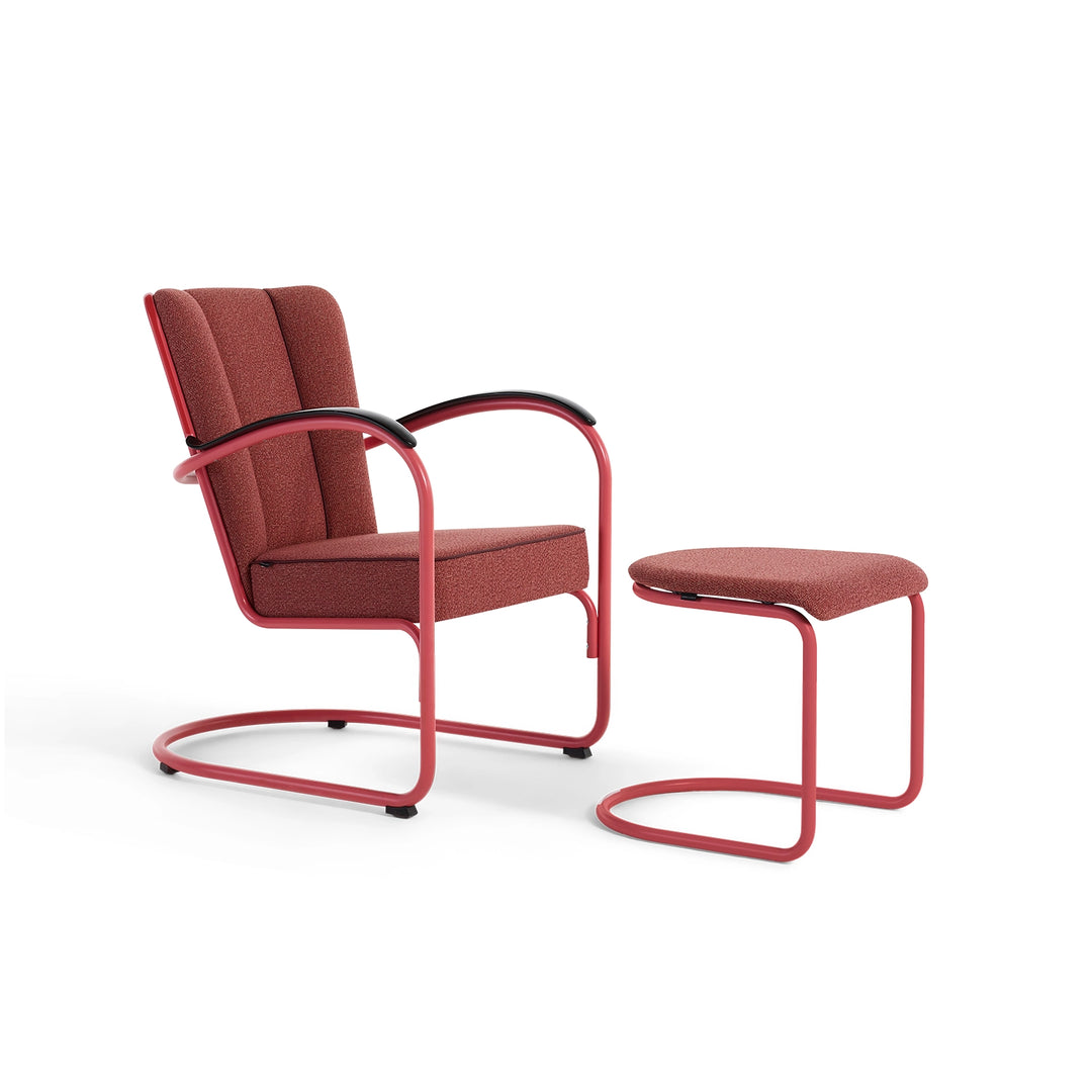 Gispen 412 fauteuil &amp; hocker roze (Forestview), fauteuil met hocker, schuin vooraanzicht