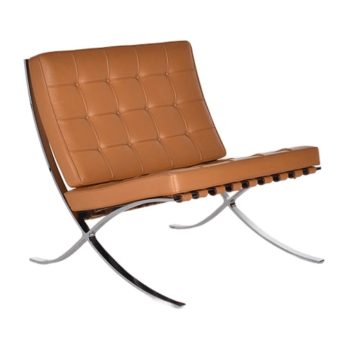 Knoll Barcelona chair en ottoman cognac leder