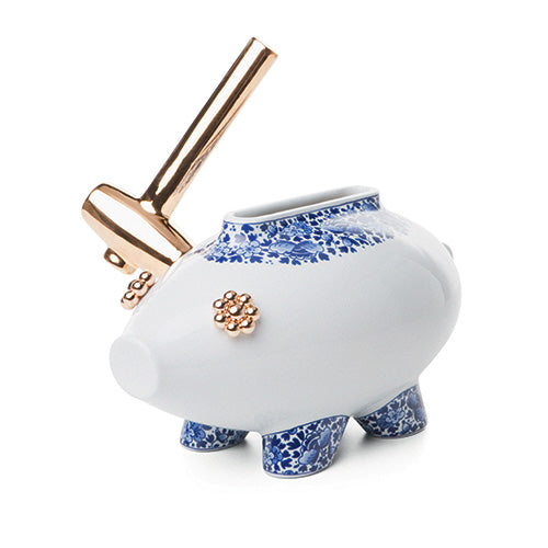 moooi piggy bank vaas blauw wit