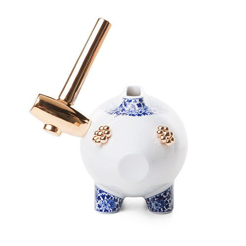 moooi piggy bank vaas blauw wit