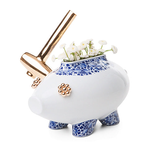 moooi piggy bank vaas blauw wit