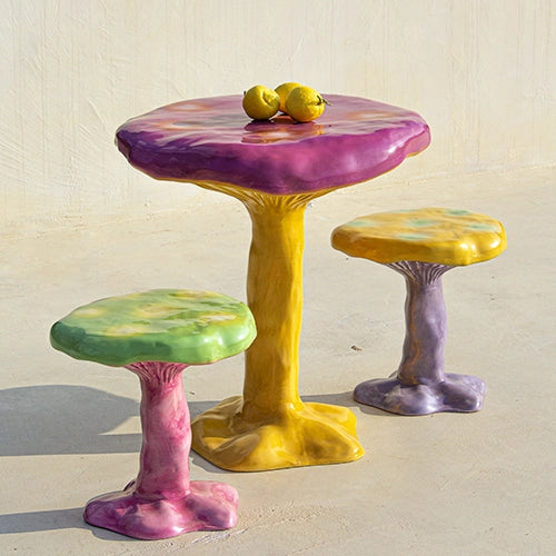 Seletti Amanita tafel en kruk geel roze groen paars