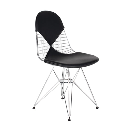Vitra Wire chair DKR chroom zwart leder