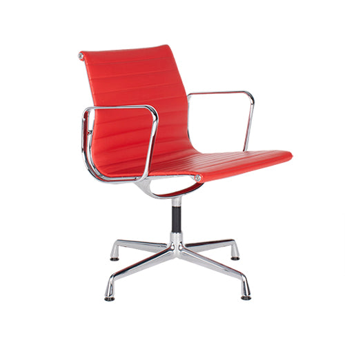 Vitra EA108 stoel rood leder chroom