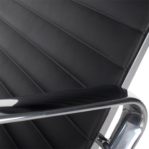 Vitra EA124 fauteuil zwart leder gepolijst frame