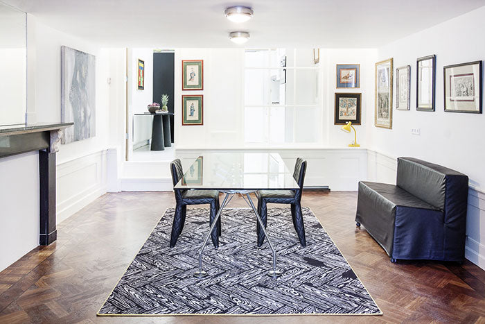 lensvelt carpet parquet job vloerkleed zwart wit geel