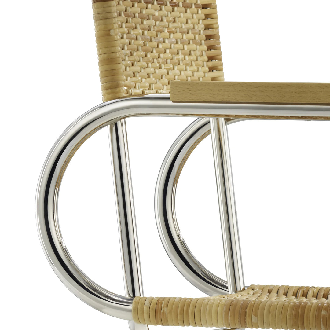 Tecta D40 stoel rotan detail gebogen frame en armleuning