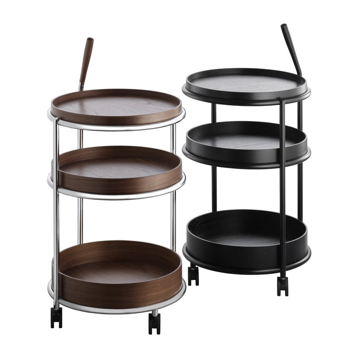 Tecta K6 trolley in walnoot met chroom en zwart met zwart frame