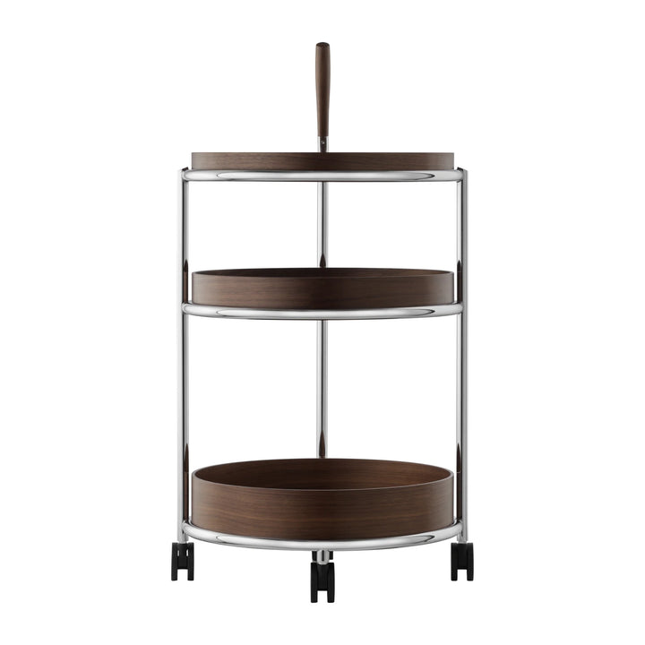 Tecta K6 trolley walnoot met chroom frame vooraanzicht