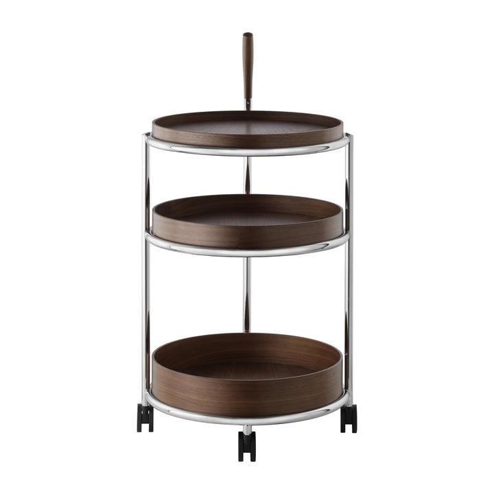 Tecta K6 trolley walnoot met chroom frame schuin vooraanzicht