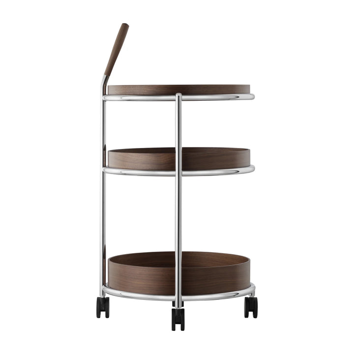 Tecta K6 trolley walnoot met chroom frame zijaanzicht met handgreep