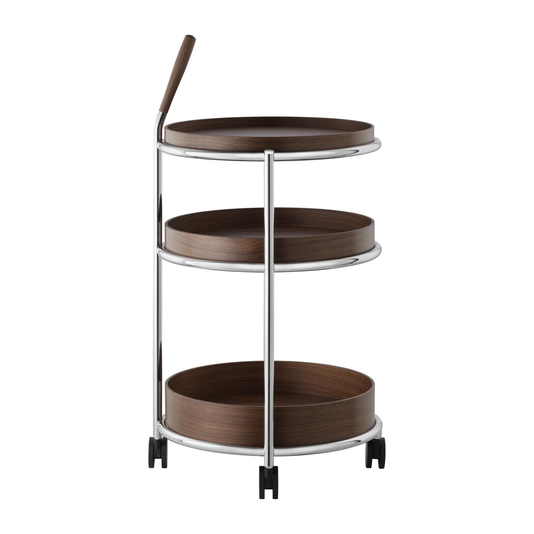 Tecta K6 trolley walnoot met chroom frame schuin zijaanzicht