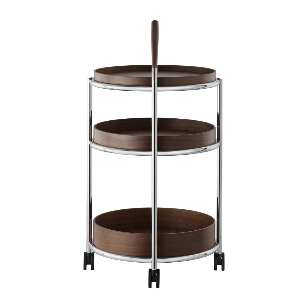Tecta K6 trolley walnoot met chroom frame schuin achteraanzicht