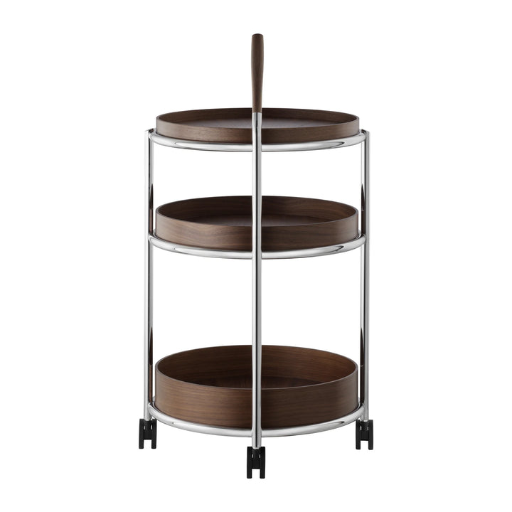 Tecta K6 trolley walnoot met chroom frame schuin achteraanzicht